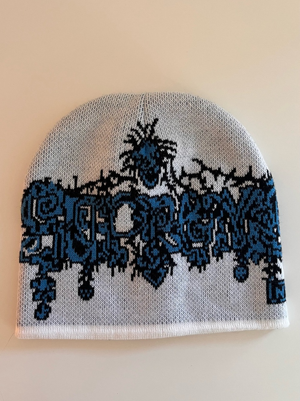 Supreme White, Black and Blue Graphic Knit Beanie